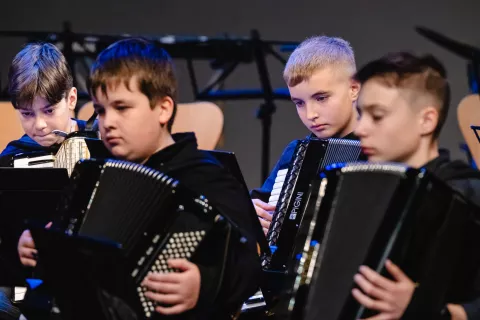 12. srečanje harmonikarskih orkestrov Slovenijena fotografij Harmonikarski orkester Glasbene šola Jesenice / Foto: Nik Bertoncelj