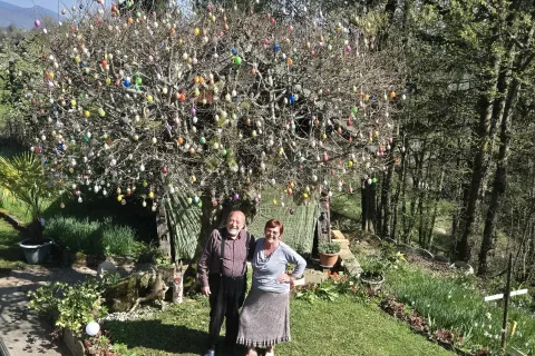 Lojzka in Ciril Mrgole pred prazničnim drevesom / Foto: Ana Jagodic Dolžan