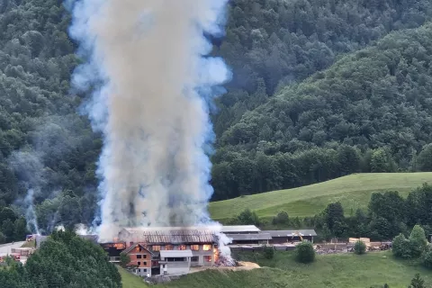 Ob hitrem posredovanju domačih, sosedov in gasilcev iz sedmih gasilskih društev je bili požar zaustavljen, še preden bi se razširil na bližnje sosednje stavbe. / Foto: Vanja Drlink Dolenec