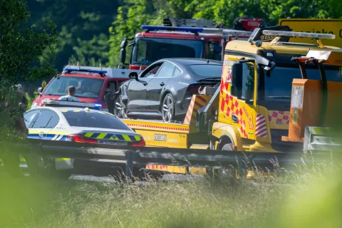 Prometna nesreča uvoz / izvoz avtocesta Hrušica Karavanke Jesenice / Foto: Nik Bertoncelj