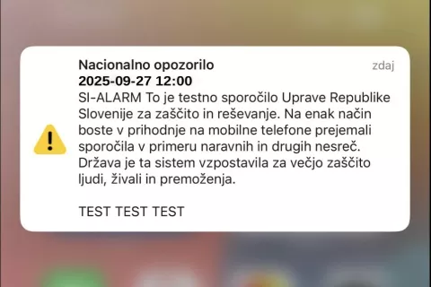 Testiranje sistema SI-ALARM, vsebina testnega sporočila / Foto: Posnetek Zaslona (urszr)