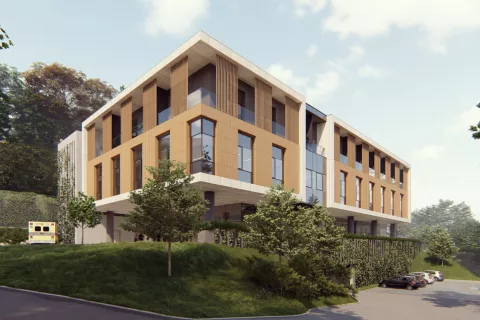 Bolnišnica bo umeščena ob rob parka, pod obstoječo Kliniko Golnik. / Foto: Protim Ržišnik Perc