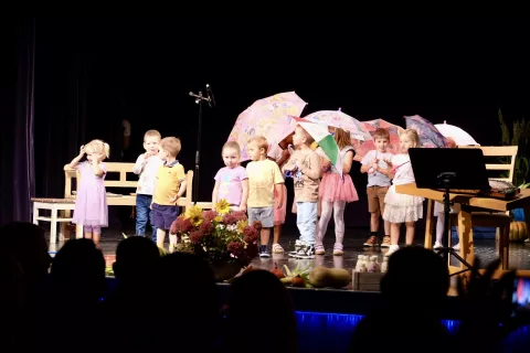 Ob krajevnem prazniku so tudi letos za prisrčen nastop poskrbeli otroci iz Vrtca Janček Visoko. / Foto: Maša Likosar