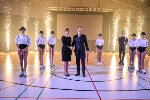 odprtje nova športna dvorana športni park Domžale na fotografiji mag Renata Kosec županja in dr Mitja Blaganje generalni sekretar Ministrstvo za gospodarstvo, turizem in Šport / Foto: Tina Dokl