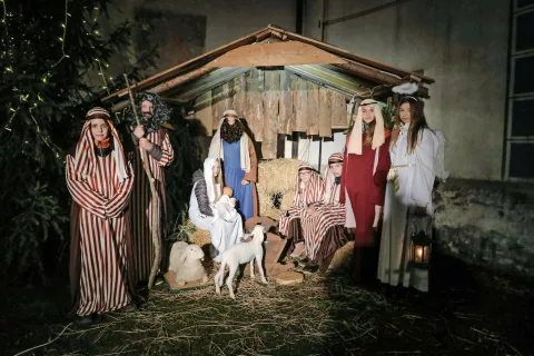 Jaslice so najbolj tipičen prikaz božične zgodbe. Med Slovenci so zelo priljubljene. Ne krasijo le domov in cerkva, ampak se v božično vzdu&scaron;je spremenijo kra&scaron;ke jame, naravne soteske in cele vasi. Na fotografiji: žive jaslice iz Žiganje vasi. / Foto: Tina Dokl / Foto: 