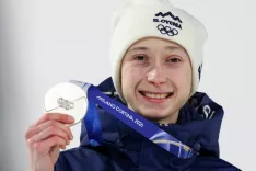 Predazzo, Italija.Nika Prevc je na ZOI 2026 na srednji skakalnici osvojila srebrno kolajno / Foto: Matej Družnik/sta