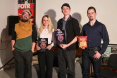 festival svobodne video produkcije FSVP Kamnik z leve Matic Sterle, Una Crnek film Pots, Matic Poropatič in Blaž Juvan film Ostri vrh / Foto: Tina Dokl