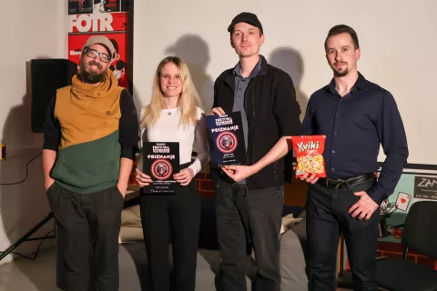 festival svobodne video produkcije FSVP Kamnik z leve Matic Sterle, Una Crnek film Pots, Matic Poropatič in Blaž Juvan film Ostri vrh / Foto: Tina Dokl