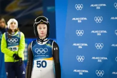 Italija, Predazzo.Zimske olimpijske igre 2026.Smučarski skoki, velika skakalnica, ženske, druga serija.Slovenska skakalka Nika Prevc. / Foto: Anže Malovrh/sta