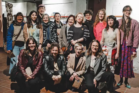 Nekatere avtorice in avtorji del na razstavi Krajine kolektivnega spomina / Foto: Ma&scaron;a Pirc