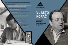 Dve podobi Vlasta Kopača: levo v Plečnikovi risalnici okrog leta 1938, desno v letu 1988. Detajl zloženke Medobčinskega muzeja Kamnik s programom leto&scaron;njih prireditev / Foto:   