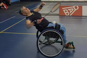 Mojca Debeljak med igranjem parabadmintona / Foto: osebni arhiv