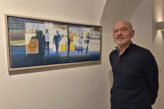 Berko ob sliki V prehodu, akril na platnu / Foto: Igor Kavčič