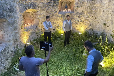 Na snemanju videospota na Gradu Kamen / Foto: arhiv Kvinteta Vintgar