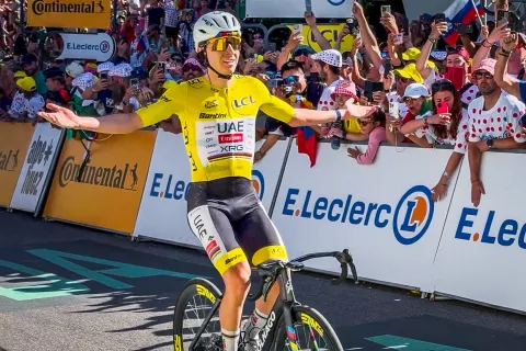 Francija, Gap.19. etapa kolesarske dirke po Franciji med krajema Gap in Alpe d'Huez.Zmagovalec 19. etape kolesarski as Tadej Pogačar. / Foto: Daniel Novakovič/STA
