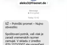 Primer lažnega sporočila v imenu družbe Slovenske železnice, SŽ - Potni&scaron;ki &scaron;romet / Foto: Slovenske železnice