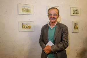 odprtje razstava avtor Pierluigi Banchig naslov razstave Votivne cerkvice Nadi&scaron;kih dolin v akvarelih Crngrob galerija v Cerkev Marijinega oznanjenja na fotografiji avtor razstave Pierluigi Bonchig / Foto: Tina Dokl
