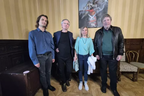 Nominirani avtorji za Jenkovo nagrado (od leve)Vid Karlov&scaron;ek, Ivan Dobnik, Alja Adam in Ace Mermolja. Manjka Ale&scaron; Mustar / Foto: Igor Kavčič