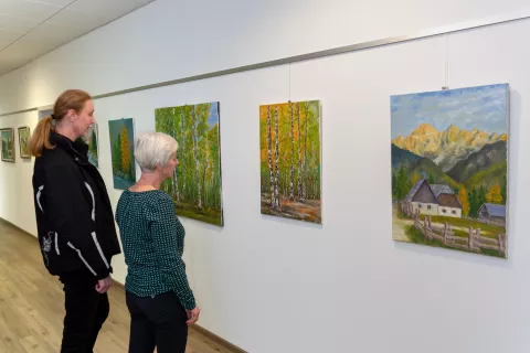 Likovno razstavo Franca &Scaron;etine si je na hodniku Občine Železniki možno ogledati do 13. aprila. / Foto: Simon Benedičič