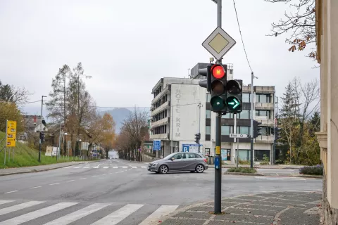 Blejski semafor s tipko za slepe in slabovidne / Foto: Tina Dokl