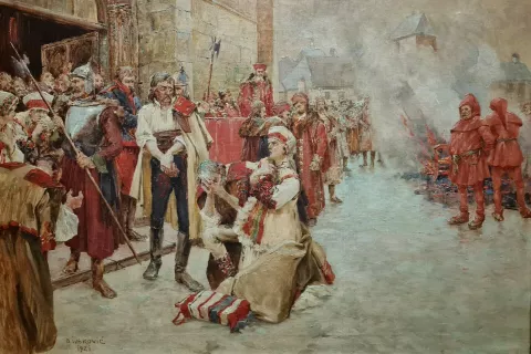 Usmrtitev Matije Gubca na trgu pred cerkvijo svetega Marka v Zagrebu, naslikal Oton Iveković, 1921. / Foto: Wikipedija