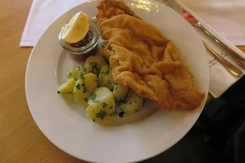 Avstrijski krožnik: dunajski zrezek s prilogo / Foto: Alenka Brun