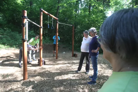 Največ glasov med vsemi projekti aktualnega participativnega proračuna je dobil projekt Telovadba v gozdu, v okviru katerega so na Obli gorici v Radovljici uredili novo trim stezo. / Foto: Gorazd Kavčič / Foto: 