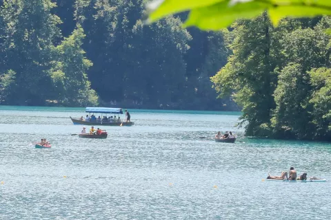 Na Blejskem jezeru je še vedno možna rekreacija in uporaba plovil z vesli, kot so kajaki, kanuji, supi in podobno. / Foto: Tina Dokl