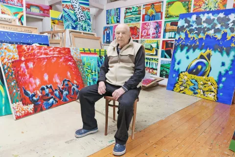Franc Novinc v svojem slikarskem kraljestvu / Foto: Igor Kavčič / Foto: 