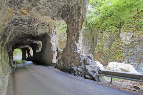 Bornov predor, ki so ga leta 1895 v soteski gradili tri mesece in pol, in sicer od 16. maja do 1. septembra, ima v steni luknje, ki služijo kot okna in osvetljujejo notranjost. / Foto: Gorazd Kavčič / Foto: 