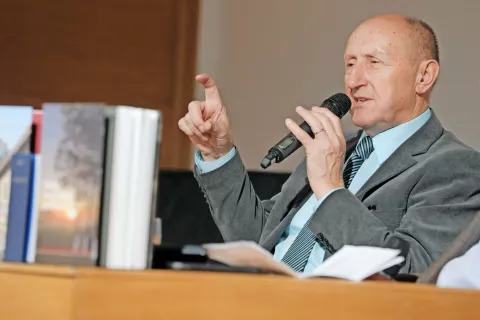 Pisatelj Ivan Sivec na Glasovi preji v Škofji Loki, 31. 1. 2019 / Foto: Tina Dokl / Foto: 